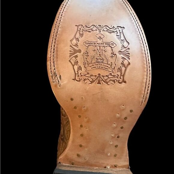 Leather Tanner Mark Hand Tooled Western Boot Broad Square Toe Men 8/Women - Picture 12 of 16